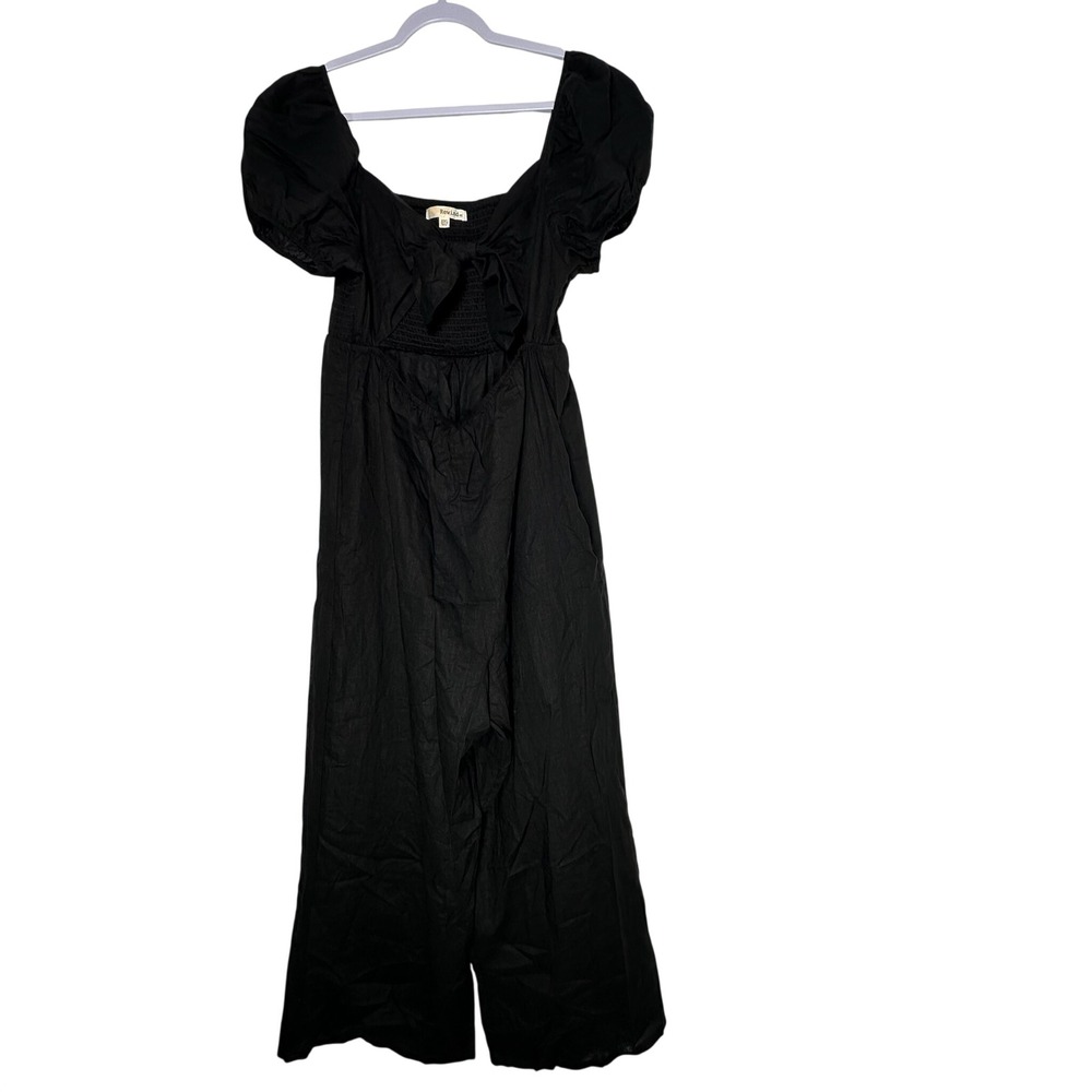 Rewind Womens Black Linen Blend Wide Leg Jumpsuit Puff Sleeve Cutout XXL‎ NEW